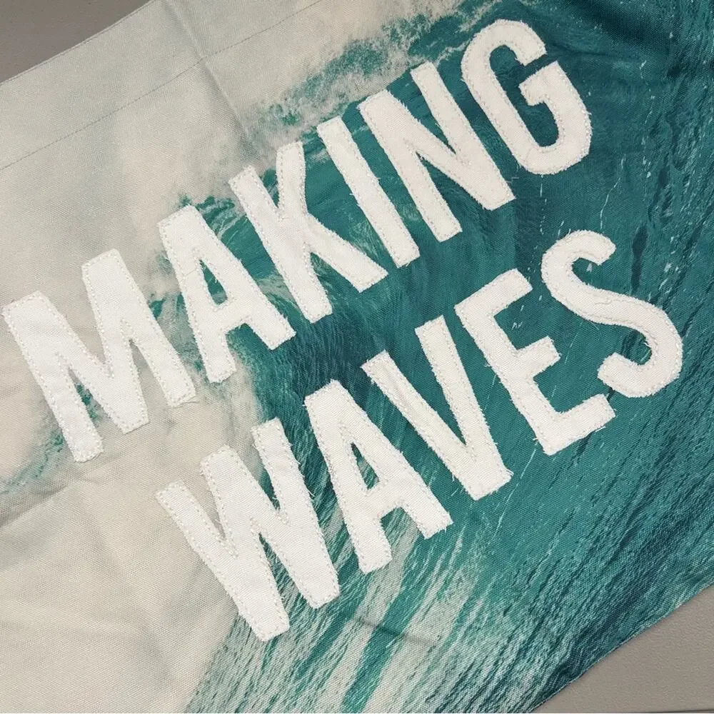 Pottery Barn Making Waves Wall Hanging Decor Cream Blue Ocean Wave 24 x 36 NEW